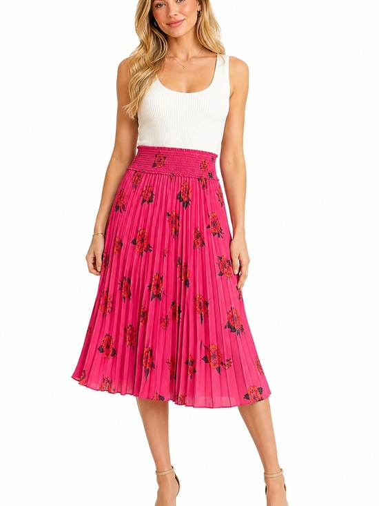 Banana Republic Dresses & Skirts - Banana Republic Bright Pink Floral Pleated Midi Skirt
